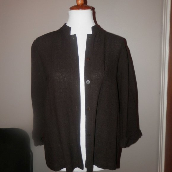 EILEEN FISHER Top Small Brown Woven Button Front - Picture 2 of 5